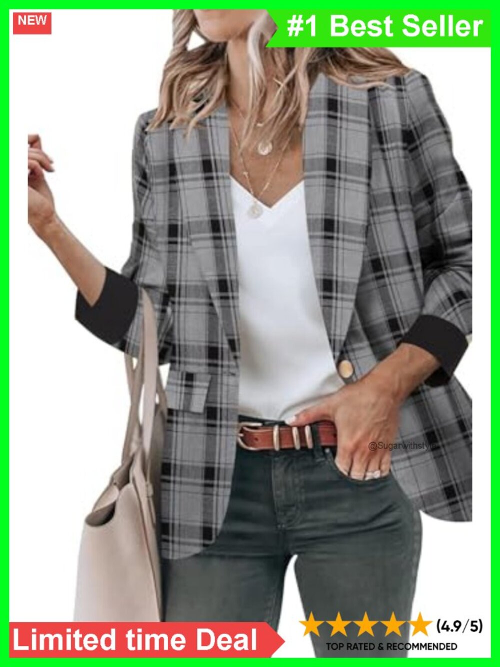 Women's Work Office Casual Blazer Jacket with Pockets Single Button